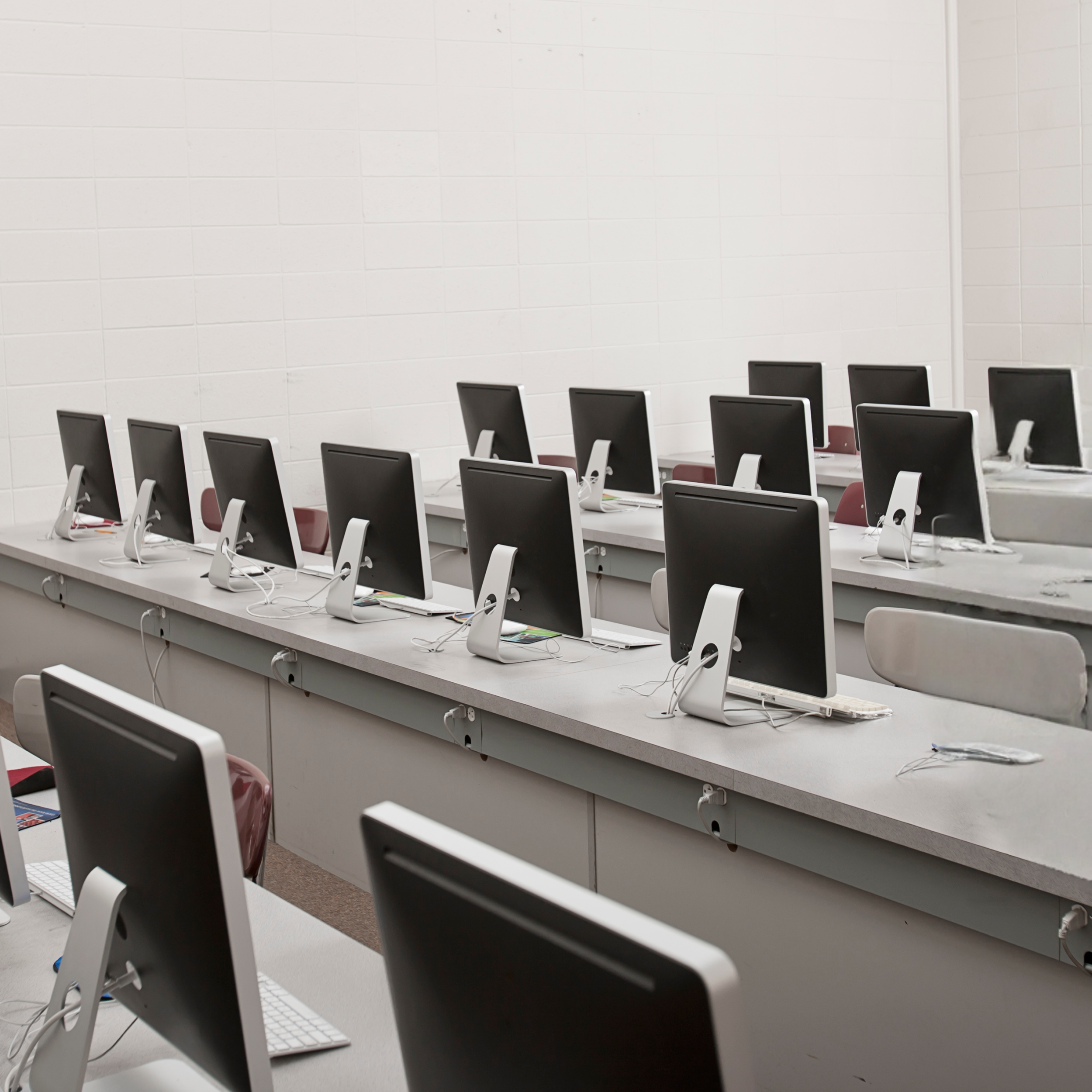 Desks with rows of VDU units